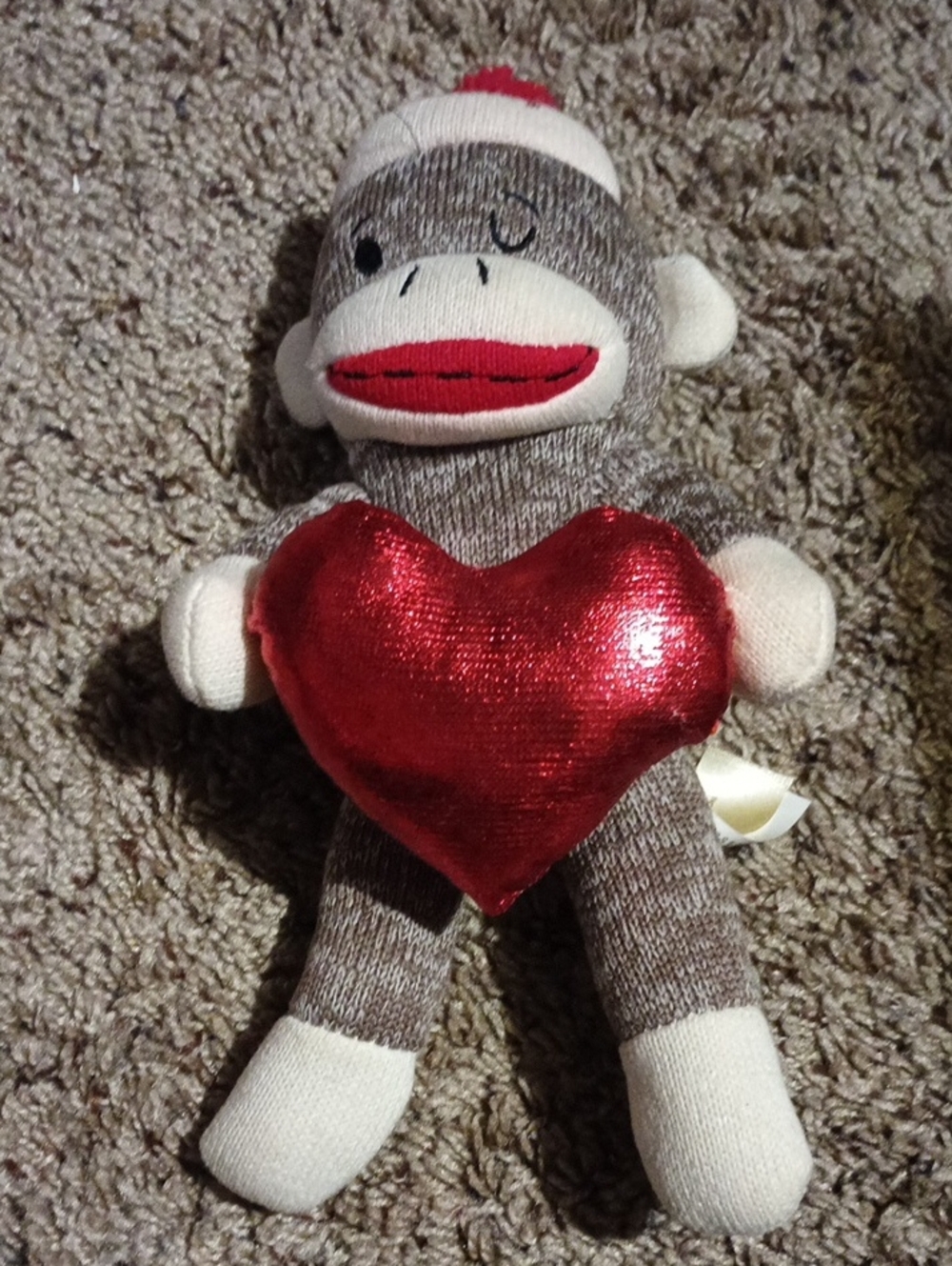 Plush Sock Monkey with Red Heart - Cuddle Toy